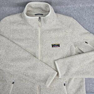 LL Bean Sweater Fleece Jacket Womens 1X Oatmeal Cream Heather Full Zip Pockets